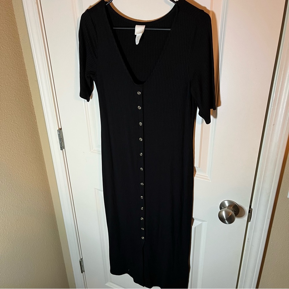 H&M Ribbed Black Button Up Dress